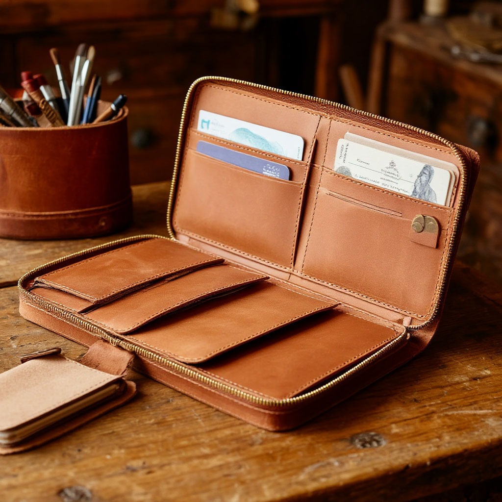 Artisan crafting luxury leather travel organiser